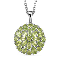 Peridot Dahlia Floral Spray Pendant Necklace 20 Inches in Platinum Over Sterling Silver 4.65 ctw