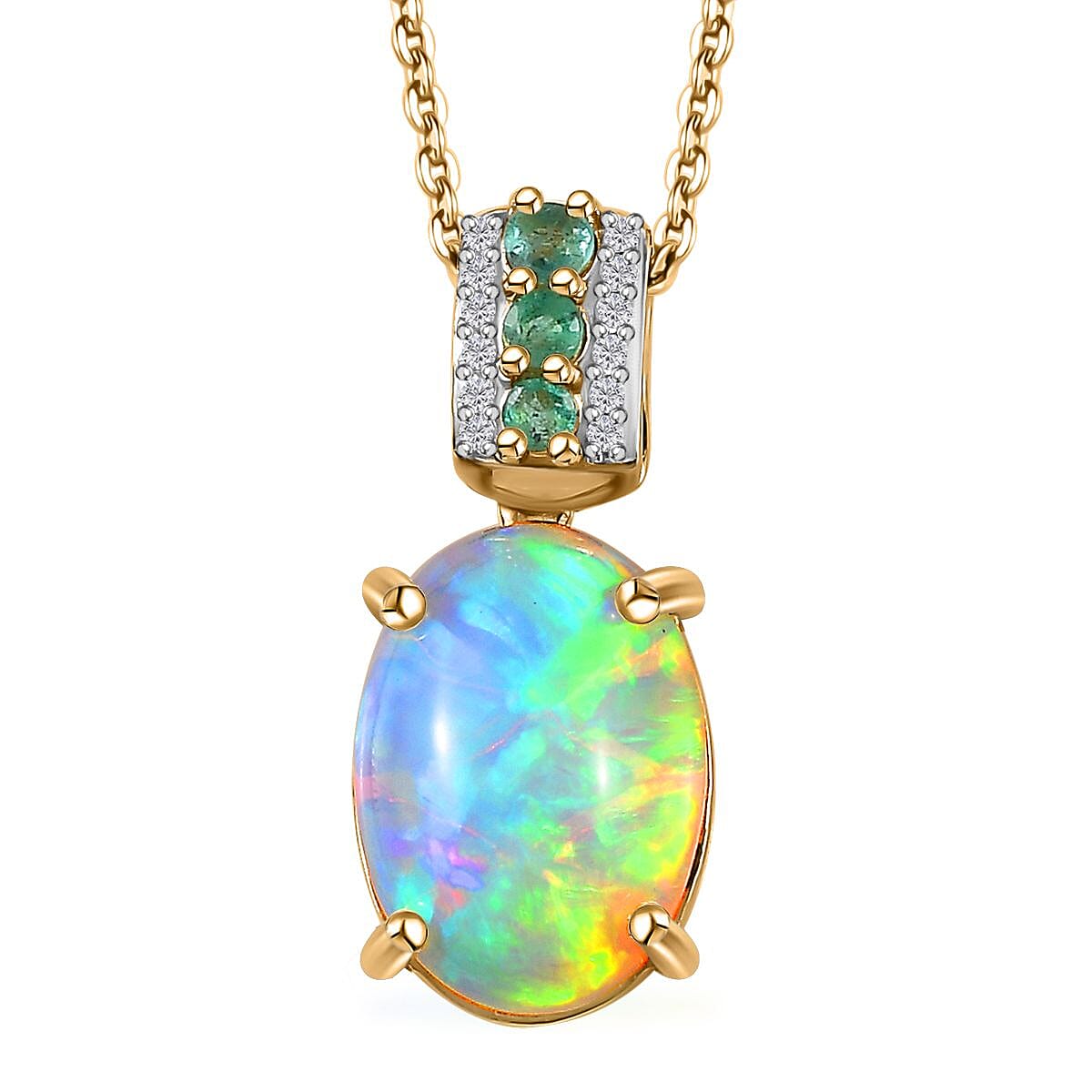 Premium Ethiopian Welo Opal, Multi Gemstone Pendant Necklace (20 Inches) in Vermeil YG Over Sterling Silver 4.10 ctw