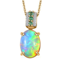 Premium Ethiopian Welo Opal, Multi Gemstone Pendant Necklace (20 Inches) in Vermeil YG Over Sterling Silver 4.10 ctw