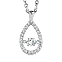 Simulated Diamond 1.25 ctw Halo Tear Drop Pendant in Platinum Over Sterling Silver with Stainless Steel Necklace 20 Inches