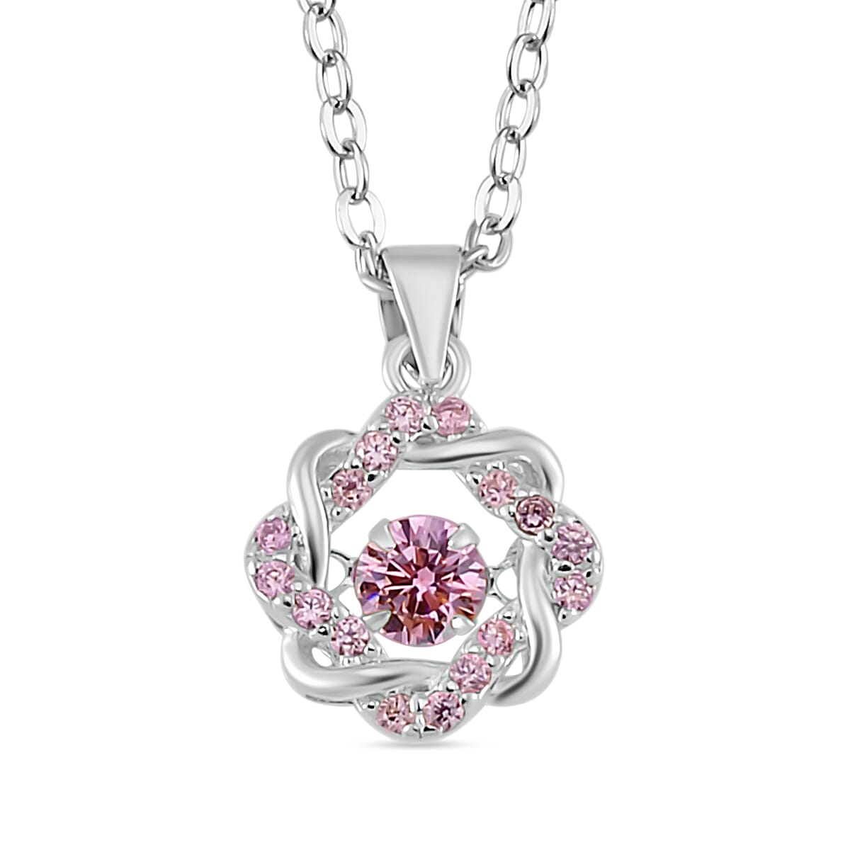 Simulated Pink Diamond Pendant in Platinum Over Sterling Silver with Stainless Steel (20 Inches) 1.10 ctw