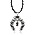 Artisan Crafted Elite Shungite Squash Blossom Bear Pendant with Black Spinel Beaded Necklace 18-20 Inches in Platinum Over Sterling Silver 79.80 ctw - Sticky add to cart bar