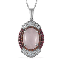 Premium Galilea Rose Quartz, Multi Gemstone Pendant Necklace (20 Inches) in Rhodium Over Sterling Silver 11.00 ctw
