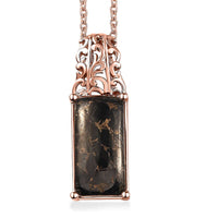 Matrix Silver Shungite (Ovl) Pendant in 14K RG Over Copper with Magnet and ION Plated RG Stainless Steel Necklace (20 Inches) 6.85 ctw