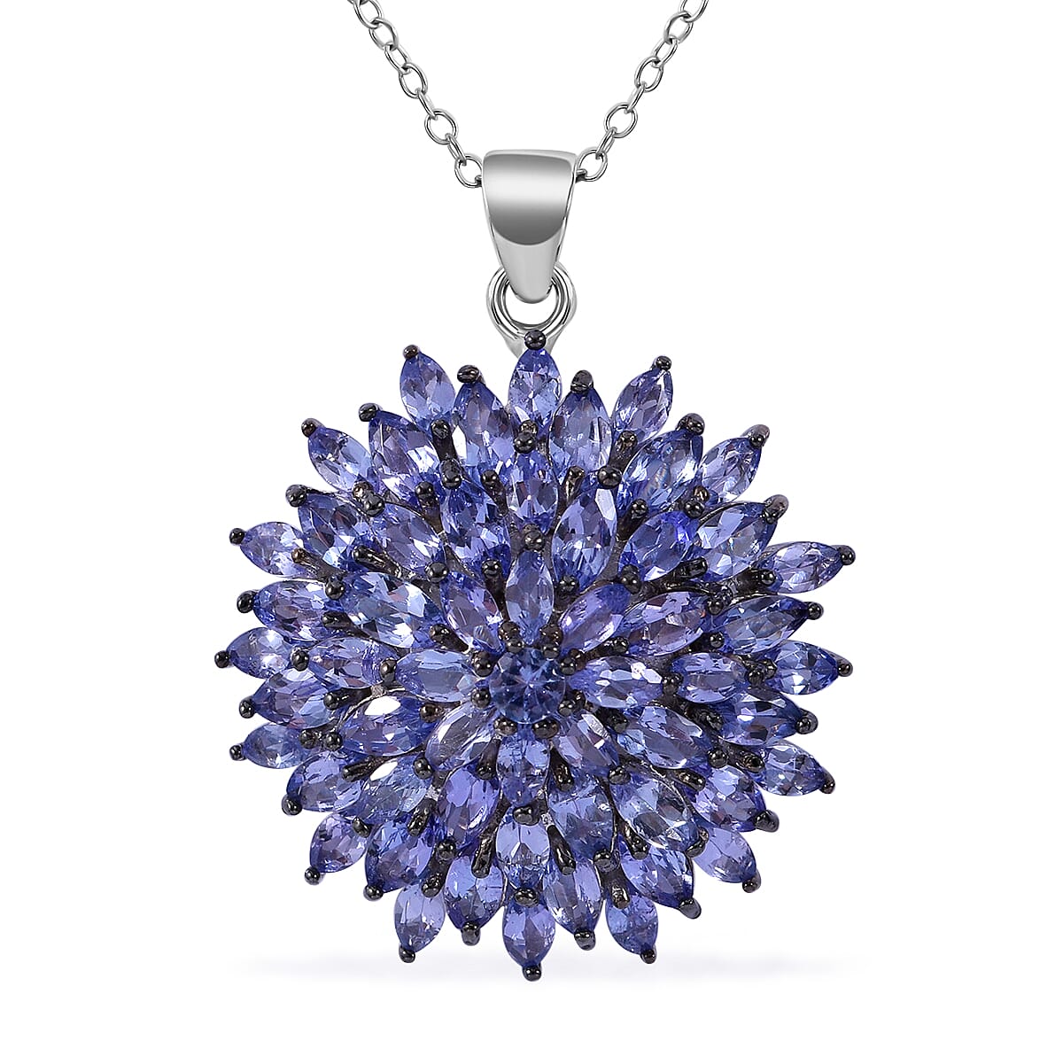 TLV Tanzanite Floral Pendant Necklace (18 Inches) in Platinum Over Sterling Silver 6.20 ctw