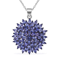 TLV Tanzanite Floral Pendant Necklace (18 Inches) in Platinum Over Sterling Silver 6.20 ctw