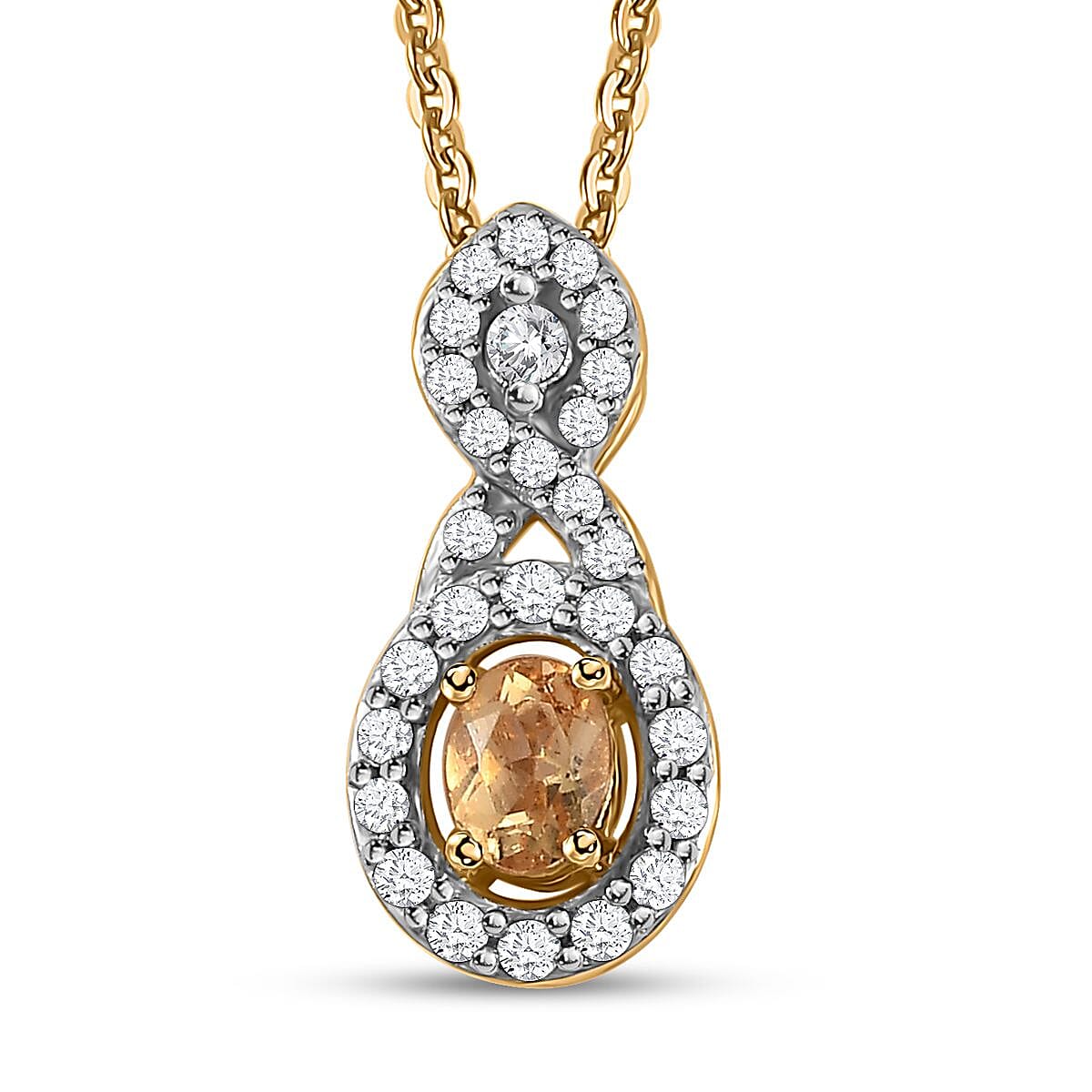 AAA Golden Imperial Topaz and White Zircon Pendant Necklace 20 Inches in Vermeil Yellow Gold Over Sterling Silver 0.50 ctw