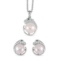 Freshwater Pearl, Simulated Green and White Diamond Necklace (17.5 Inches) and Earrings in Rhodium Over Sterling Silver - Sticky add to cart bar