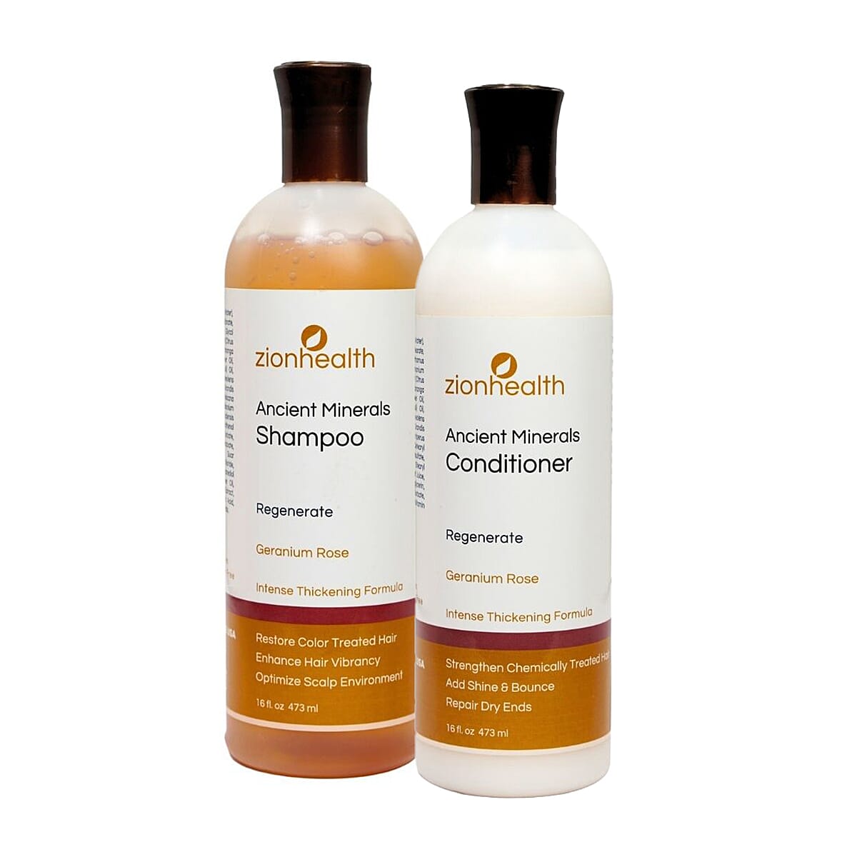 ZionHealth Regenerate Shampoo & Conditioner Intense Thickening Set- Geranium Rose (16oz)