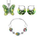 Multi Color Murano Style Bracelet (7.50-8.50In), Basket Earrings and Butterfly Pendant Necklace 24 Inches in Stainless Steel - Sticky add to cart bar