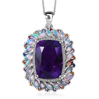 AAA African Amethyst, Multi Gemstone Pendant Necklace (18 Inches) in Platinum Over Sterling Silver 16.25 ctw