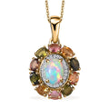 Ethiopian Welo Opal and Multi Gemstone Cocktail Pendant Necklace 20 Inches in Vermeil Yellow Gold Over Sterling Silver 2.65 ctw - Sticky add to cart bar