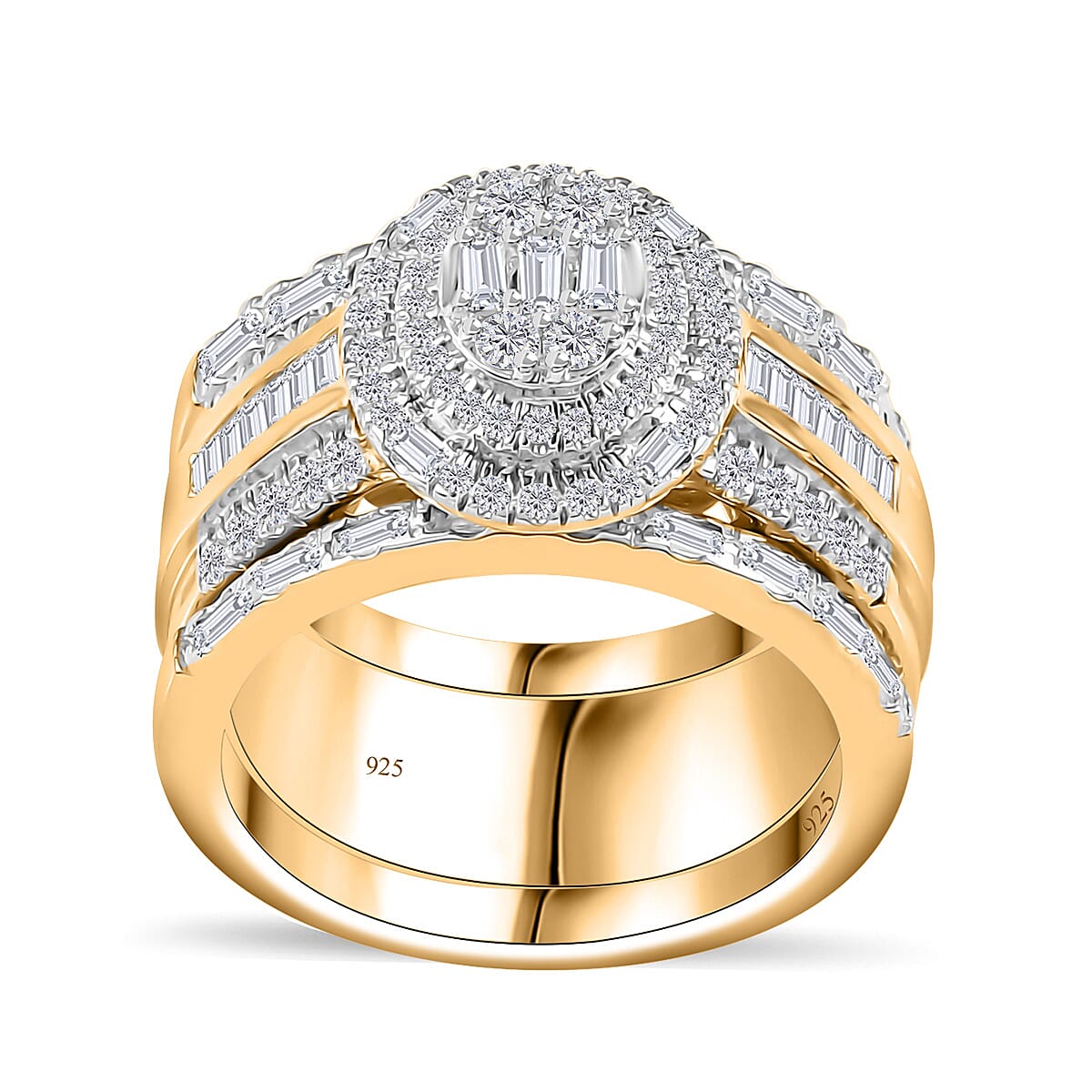 Diamond Stackable Set of 2 Ring in Vermeil Yellow Gold Over Sterling Silver (Size 8.0) 1.65 ctw