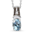 Santa Maria Aquamarine, Natural Champagne and White Diamond Pendant Necklace 20 Inches in Platinum Over Sterling Silver 0.80 ctw - Sticky add to cart bar