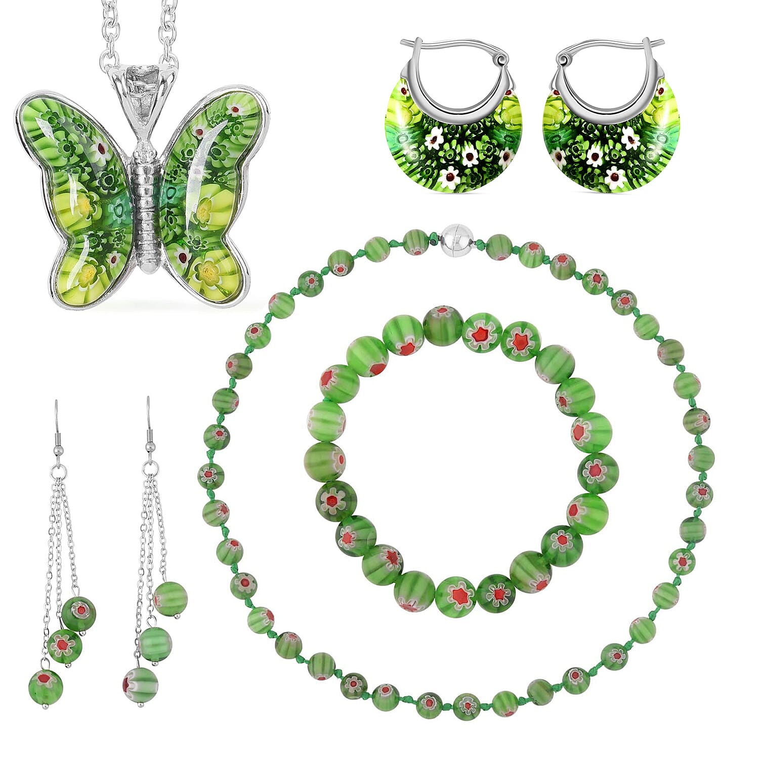 Green Color Murano Style Jewelry Set
