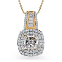 Moissanite Double Halo Pendant Necklace 20 Inches in Vermeil Yellow Gold Over Sterling Silver 3.20 ctw