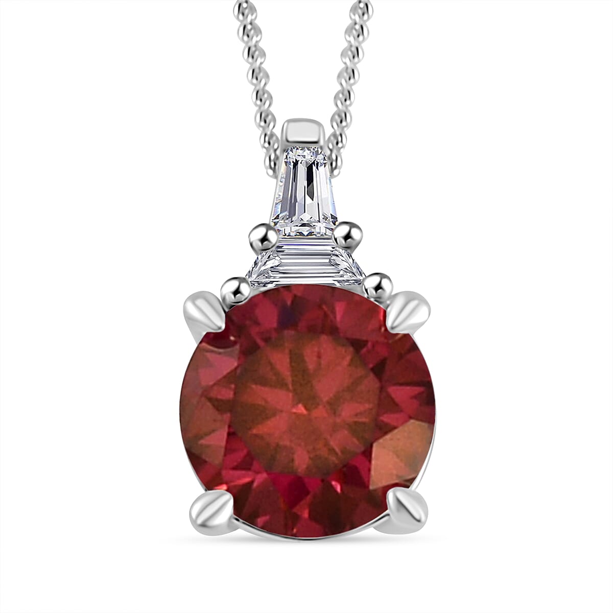 Luxury Red Moissanite and White Moissanite Pendant Necklace 18 Inches in Platinum Over Sterling Silver 1.90 ctw