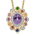 Rose De France Amethyst and Multi Gemstone 4.00 ctw Floral Pendant Necklace in Vermeil Yellow Gold Over Sterling Silver 20 Inches - Sticky add to cart bar