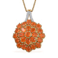 Crimson Fire Opal and White Zircon Pendant Necklace 20 Inches in Vermeil YG and Platinum Over Sterling Silver 2.90 ctw - Sticky add to cart bar
