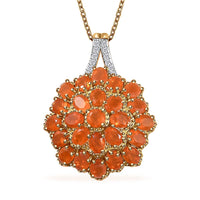 Crimson Fire Opal and White Zircon Pendant Necklace 20 Inches in Vermeil YG and Platinum Over Sterling Silver 2.90 ctw
