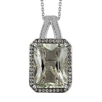 Radiant Cut Premium Montezuma Prasiolite and Multi Gemstone Halo Pendant Necklace 20 Inches in Platinum Over Sterling Silver 11.20 ctw