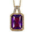 Radiant Cut Premium African Amethyst and Multi Gemstone Halo Pendant Necklace 20 Inches in Vermeil Yellow Gold Over Sterling Silver 11.20 ctw - Sticky add to cart bar