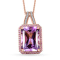 Radiant Cut Premium Rose De France Amethyst and Multi Gemstone Halo Pendant Necklace 20 Inches in Vermeil Rose Gold Over Sterling Silver 11.20 ctw - Sticky add to cart bar