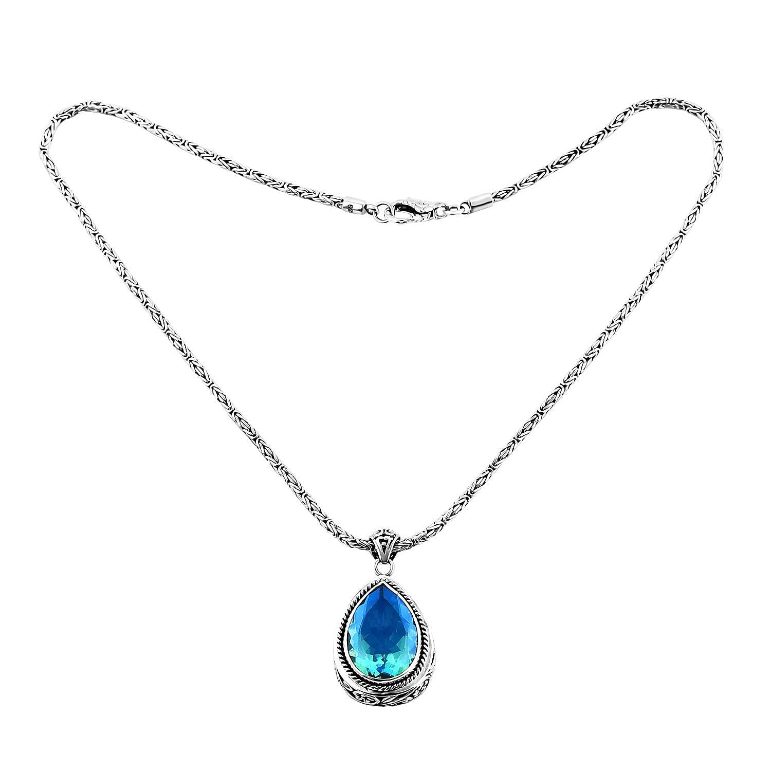 Bali Legacy Peacock Quartz (Triplet) Pendant Necklace 18 Inches in Sterling Silver 28.40 ctw
