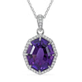 African Amethyst and White Zircon Halo Pendant Necklace 18 Inches in Platinum Over Sterling Silver 10.50 ctw - Sticky add to cart bar