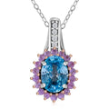 Cambodian Blue Zircon, Multi Gemstone Sunburst Pendant Necklace (18 Inches) in Platinum Over Sterling Silver 2.50 ctw - Sticky add to cart bar
