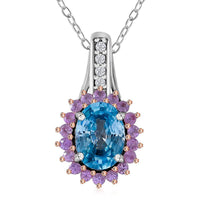 Cambodian Blue Zircon, Multi Gemstone Sunburst Pendant Necklace (18 Inches) in Platinum Over Sterling Silver 2.50 ctw