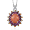 Peach Moonstone and Multi Gemstone Sunburst Pendant Necklace 20 Inches in Vermeil YG and Platinum Over Sterling Silver 7.75 ctw - Sticky add to cart bar