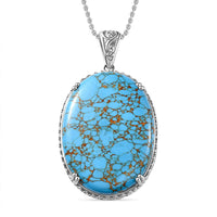 Blue Mojave Turquoise 70.00 ctw Pendant Necklace in Stainless Steel 20 Inches