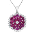 Niassa Ruby (FF) and White Zircon Floral Spray Pendant Necklace 18 Inches in Platinum Over Sterling Silver 6.10 ctw - Sticky add to cart bar