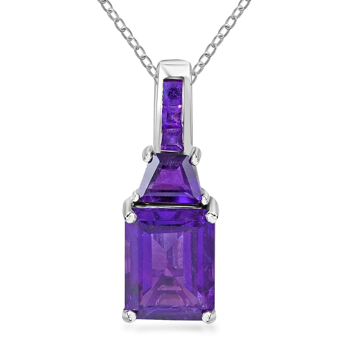 Doorbuster Premium African Amethyst Pendant Necklace (18 Inches) in Platinum Over Sterling Silver 3.90 ctw