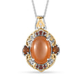 Peach Moonstone and Multi Gemstone Pendant Necklace 20 Inches in Vermeil YG and Platinum Over Sterling Silver 6.80 ctw - Sticky add to cart bar