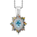 Santa Maria Aquamarine and Multi Diamond Sunburst Pendant Necklace 20 Inches in Platinum Over Sterling Silver 0.75 ctw - Sticky add to cart bar