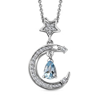 Santa Maria Aquamarine and White Zircon Celestial Pendant Necklace 20 Inches in Platinum Over Sterling Silver 0.65 ctw