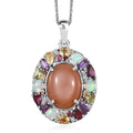 Peach Moonstone and Multi Gemstone Graffiti Pendant Necklace 20 Inches in Platinum Over Sterling Silver 14.15 ctw - Sticky add to cart bar