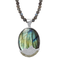 Malagasy Labradorite and Multi Gemstone Pendant with Beaded Necklace 20 Inches in Platinum Over Sterling Silver 121.40 ctw