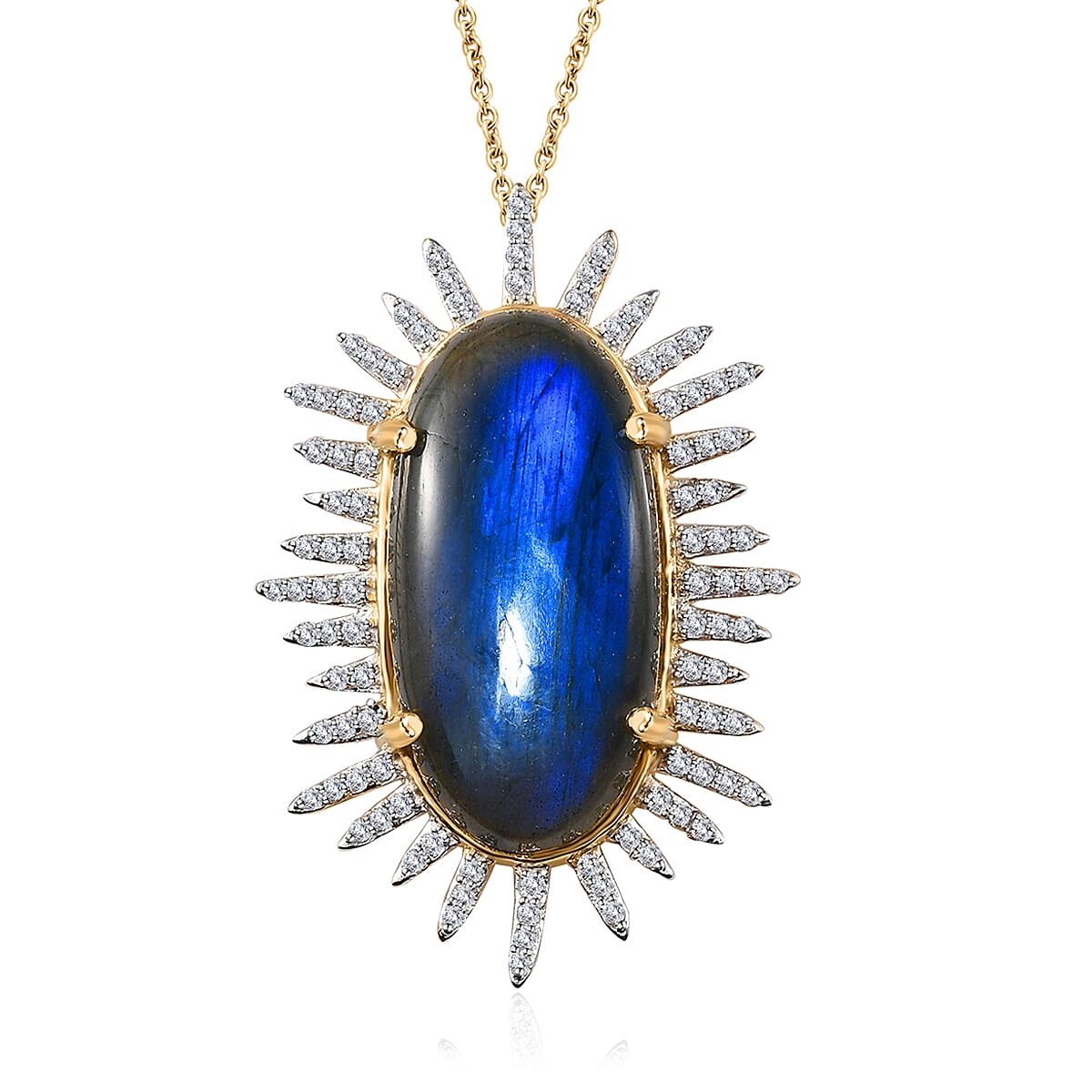 Malagasy Labradorite and White Zircon 27.75 ctw Pendant Necklace in Vermeil Yellow Gold Over Sterling Silver 18-20 Inches