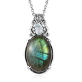 Malagasy Labradorite and Multi Gemstone Pendant Necklace 20 Inches in Stainless Steel 13.30 ctw - Sticky add to cart bar
