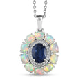 Kashmir Kyanite and Multi Gemstone Double Halo Pendant Necklace 20 Inches in Platinum Over Sterling Silver 3.00 ctw - Sticky add to cart bar