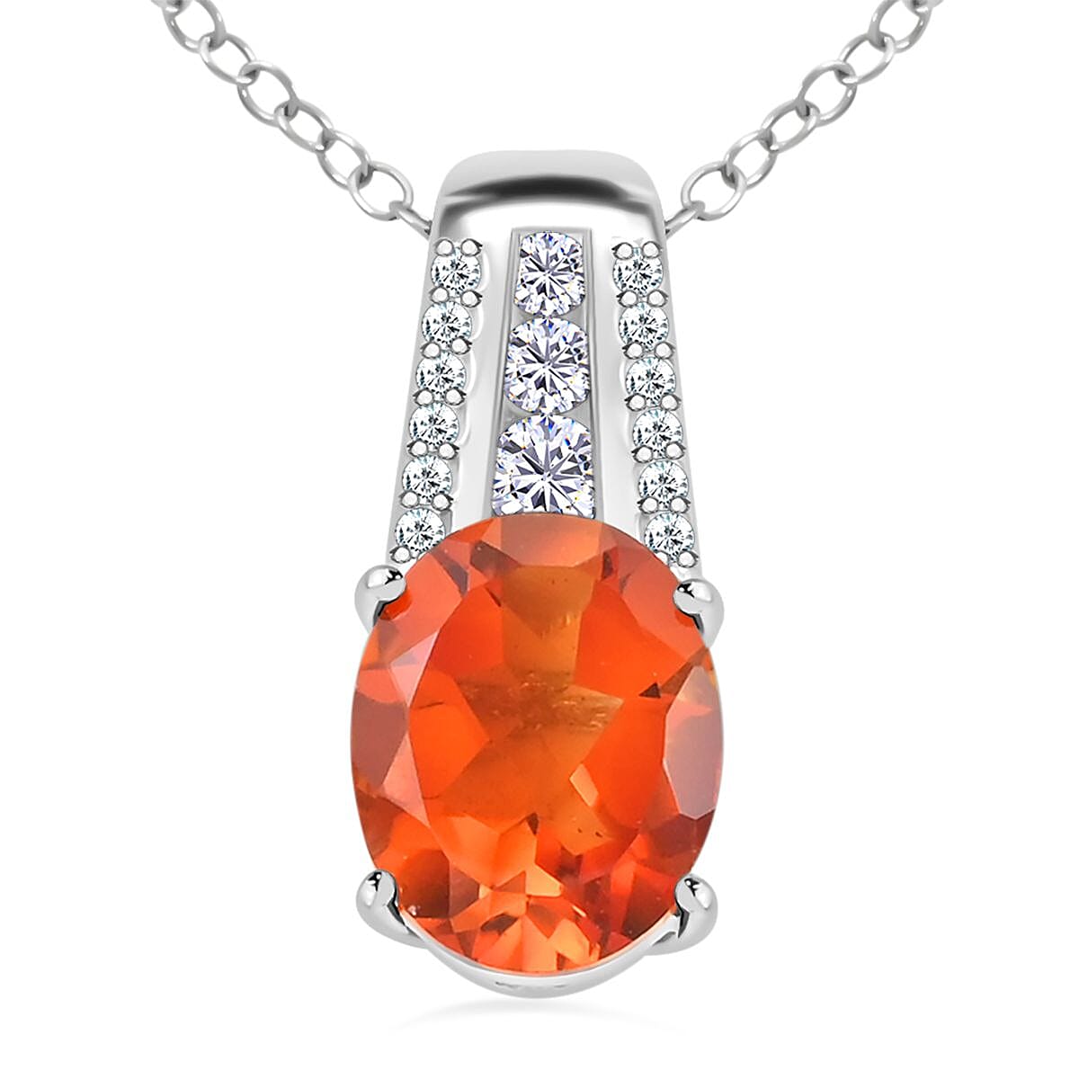 TLV Birthday Deal Brazilian Cherry Citrine, Moissanite Pendant Necklace (18 Inches) in Platinum Over Sterling Silver 2.50 ctw