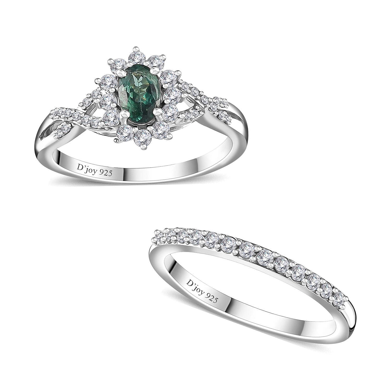 Indian Ocean Apatite and White Zircon Set of 2 Ring in Platinum Over Sterling Silver (Size 5.00) 1.40 ctw