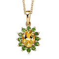 Sunfire Beryl, Chrome Diopside Sunburst Pendant Necklace (20 Inches) in Vermeil YG Over Sterling Silver 1.50 ctw - Sticky add to cart bar