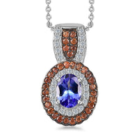 Tanzanite, Brown and White Zircon 1.60 ctw Pendant Necklace in Platinum Over Sterling Silver 20 Inches