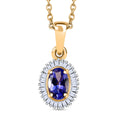 Tanzanite and Diamond Halo Pendant Necklace 20 Inches in Vermeil Yellow Gold Over Sterling Silver 0.50 ctw (Del. in 10-12 Days) - Sticky add to cart bar