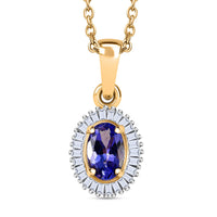 Tanzanite and Diamond Halo Pendant Necklace 20 Inches in Vermeil Yellow Gold Over Sterling Silver 0.50 ctw (Del. in 10-12 Days)