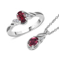 Ofiki Rubellite and Diamond Ring (Size 6.0) and Pendant Necklace 20 Inches in Platinum Over Sterling Silver 1.00 ctw (Del. in 8-10 Days) - Sticky add to cart bar